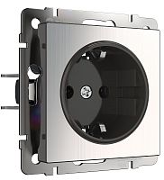 Розетка с заземлением без рамки Werkel 1-м. шторки глянцевый никель картинка